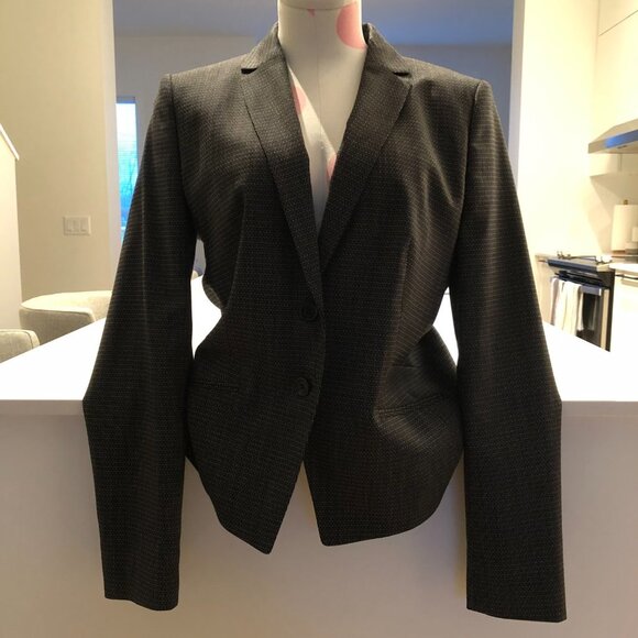 Hugo Boss Notched Collar Two Button Virgin Wool Jacket Black + Cream Sz 8 - Picture 9 of 16